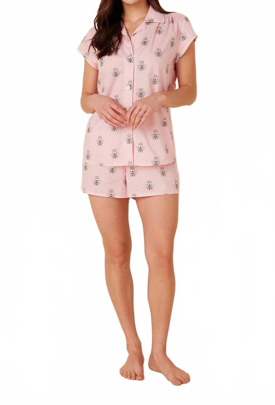 NEW THE CAT'S PAJAMAS queen bee short set in pink
